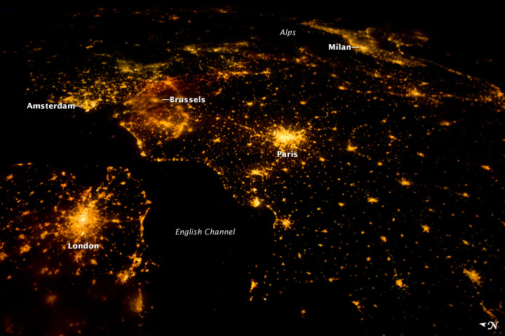 Northwestern Europe at Night
