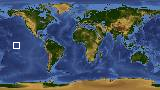 World map with latitude -.5 and longitude -142.2 marked