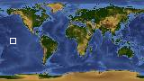 World map with latitude -.8 and longitude -147.2 marked