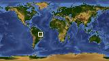 World map with latitude -10.7 and longitude -46.3 marked