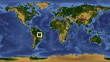 World map with latitude -10.9 and longitude -51.6 marked