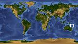 World map with latitude -14.3 and longitude 152.8 marked