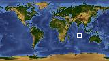 World map with latitude -14.6 and longitude 82.4 marked