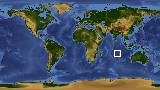 World map with latitude -16.4 and longitude 83.8 marked