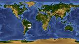 World map with latitude -16.9 and longitude -47.0 marked