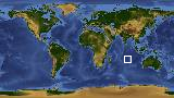 World map with latitude -18.1 and longitude 85.1 marked