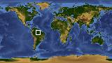 World map with latitude -2.2 and longitude -57.7 marked