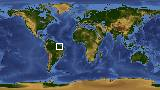 World map with latitude -2.4 and longitude -45.9 marked