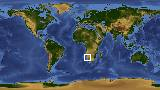 World map with latitude -25.5 and longitude 17.4 marked