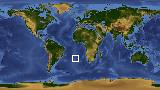World map with latitude -26.5 and longitude -9.7 marked