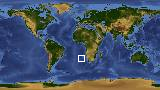 World map with latitude -27.0 and longitude 3.8 marked
