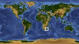 World map with latitude -29.4 and longitude 32.6 marked