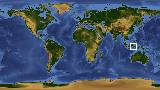 World map with latitude -3.5 and longitude 120.3 marked