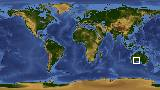 World map with latitude -31.0 and longitude 126.3 marked