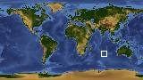 World map with latitude -31.4 and longitude 81.1 marked
