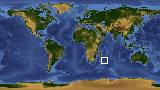 World map with latitude -31.6 and longitude 55.3 marked