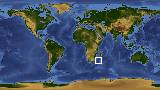 World map with latitude -31.7 and longitude 42.4 marked