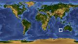 World map with latitude -32.6 and longitude 99.2 marked