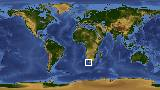 World map with latitude -35.8 and longitude 19.2 marked