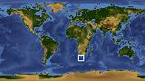 World map with latitude -38.0 and longitude 22.3 marked