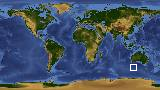 World map with latitude -45.1 and longitude 119.7 marked