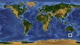 World map with latitude -50.1 and longitude 136.9 marked