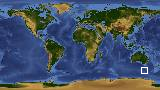 World map with latitude -51.1 and longitude 144.0 marked