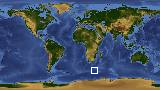 World map with latitude -51.4 and longitude 33.7 marked