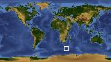 World map with latitude -51.5 and longitude 33.8 marked