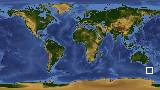 World map with latitude -51.8 and longitude 156.4 marked