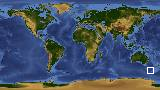 World map with latitude -51.8 and longitude 157.9 marked