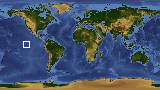 World map with latitude .8 and longitude -120.7 marked