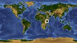 World map with latitude .9 and longitude 40.3 marked