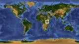 World map with latitude 1.5 and longitude 34.1 marked