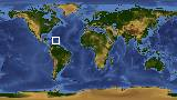 World map with latitude 17.6 and longitude -65.7 marked