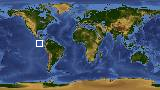 World map with latitude 2.4 and longitude -90.2 marked