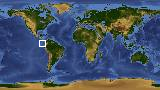 World map with latitude 2.7 and longitude -83.4 marked