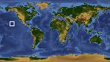 World map with latitude 21.6 and longitude -140.7 marked