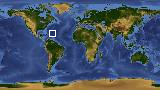 World map with latitude 22.3 and longitude -61.7 marked