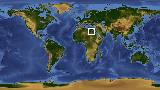 World map with latitude 27.4 and longitude 25.1 marked