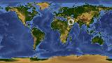 World map with latitude 27.7 and longitude 48.2 marked