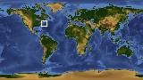 World map with latitude 37.3 and longitude -69.1 marked
