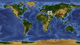 World map with latitude 39.0 and longitude 44.6 marked