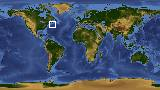 World map with latitude 41.3 and longitude -62.7 marked