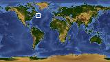 World map with latitude 44.6 and longitude -55.9 marked