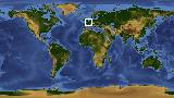 World map with latitude 50.0 and longitude 3.6 marked