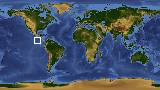 World map with latitude 9.9 and longitude -95.6 marked