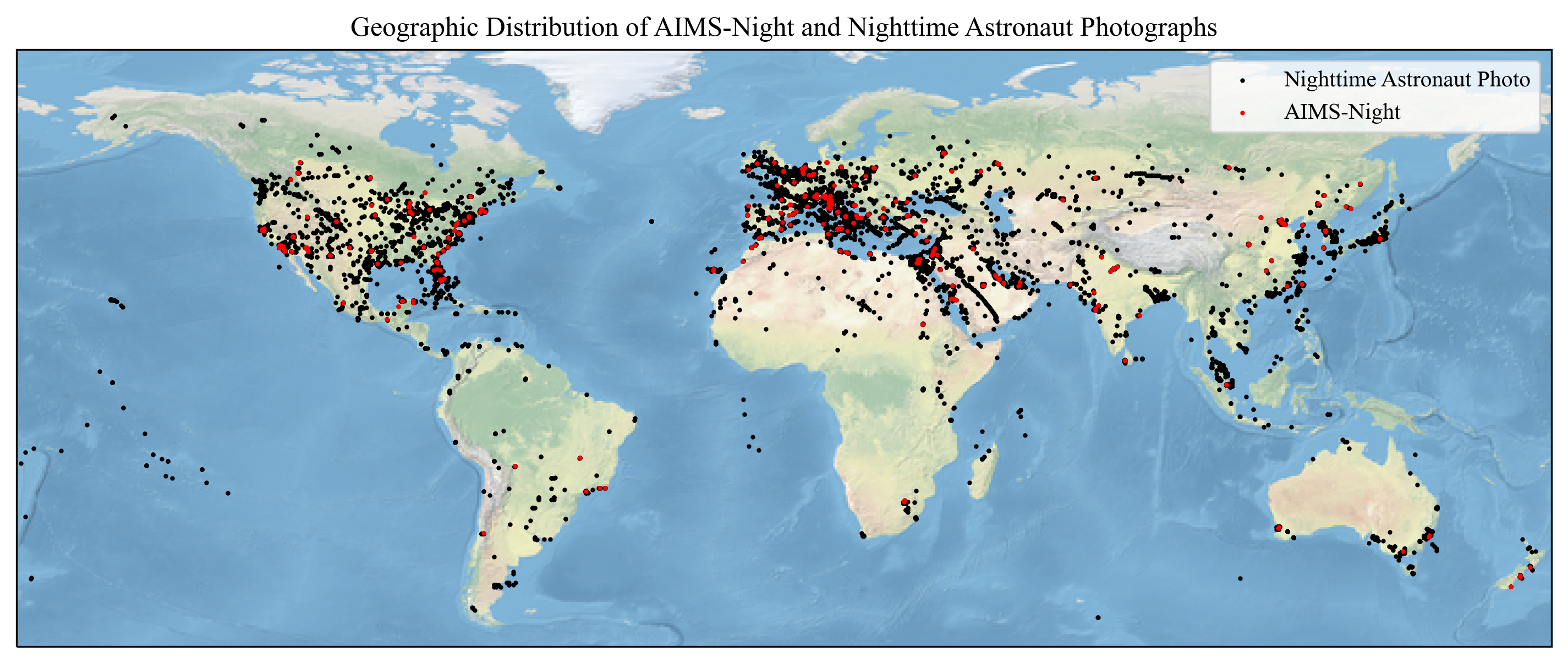 Geographic Distribution of AIMS-Night and Nighttime Astronaut Photographs
